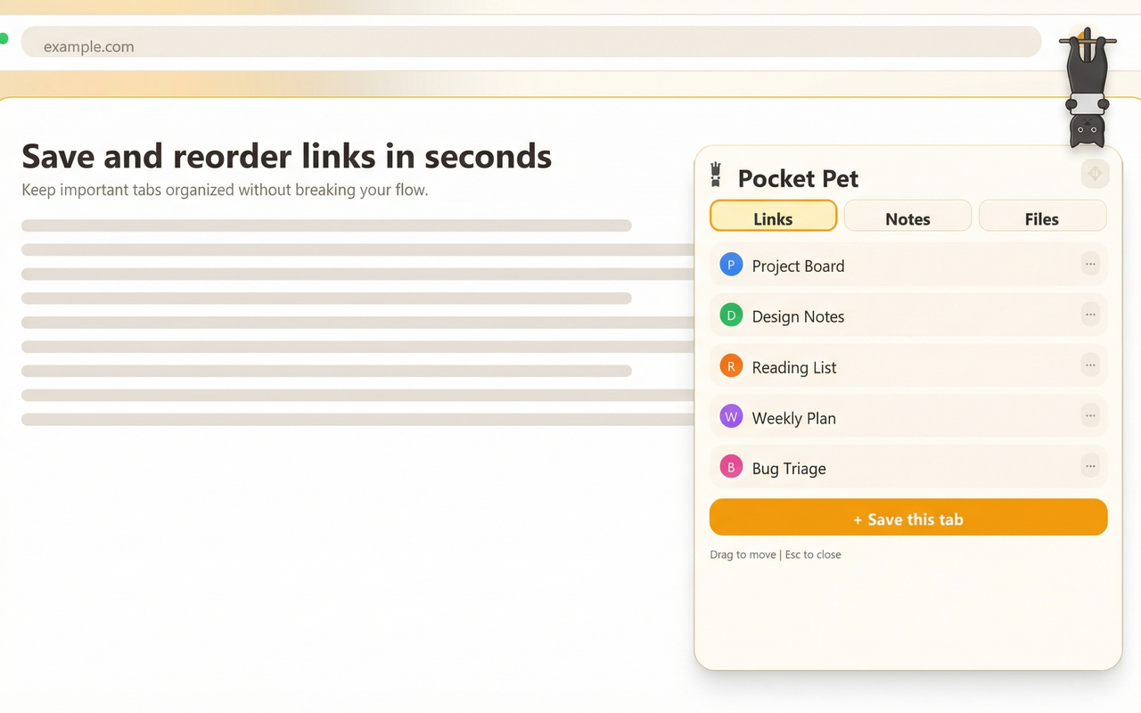 Saving a bookmark with Pocket Pet